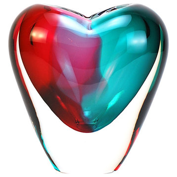 Murano Glass Design Cuore Crystal Vase Aqua Ruby