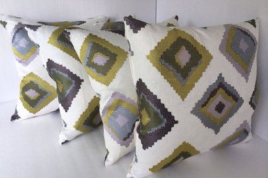 Embroidered fabric knife edge pillows