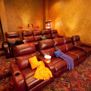 Inspiration for a contemporary home theater remodel in Albuquerque