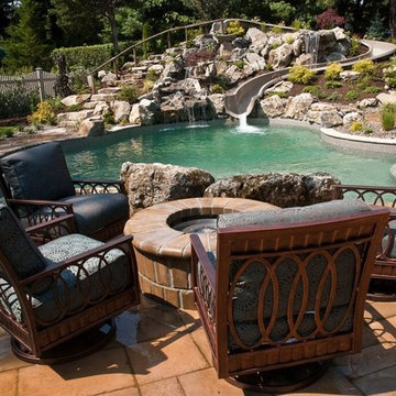 Long Island, NY, Award-Winning Pool Slide with Water Feature