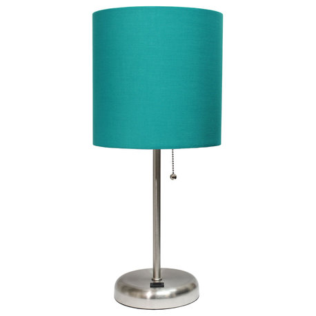 LimeLights Stick Lamp With USB charging port and Fabric Shade, Teal