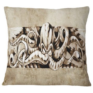 Octopus Sketch in White Shade Animal Throw Pillow, 16"x16"