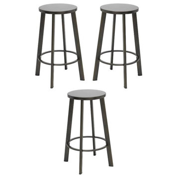 Home Square Metro 25" Round Vintage Counter Stool in Steel - Set of 3