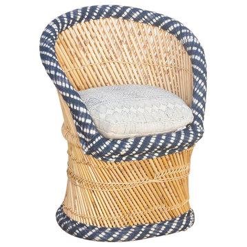 Bohemian Blue and White Bamboo Chair