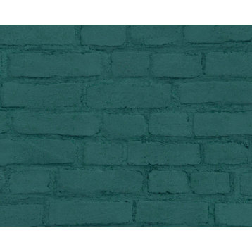 Textured Wallpaper Brick Rustic Cottage, Black Green, 1 Roll