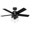 Hunter 44" Hardwick Matte Black Ceiling Fan With LED Light Kit and Remote
