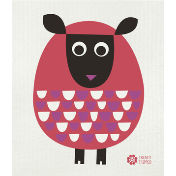 EARTH-FRIENDLY Swedish Dishcloth AKA Sponge Cloth - Modern Sheep, Dark Red