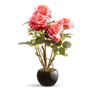 Vickerman 16 Artificial Dark Pink Rose in Glass Pot