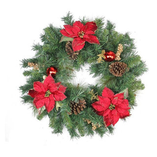 Northlight Magnolia and Frosted Pine Cones Artificial Christmas Wreath -  22-Inch, Unlit