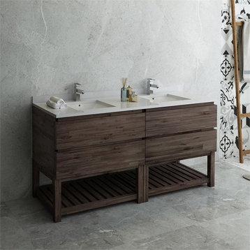 Fresca Formosa 70" Double Sinks Acacia Wood Bathroom Cabinet in Brown