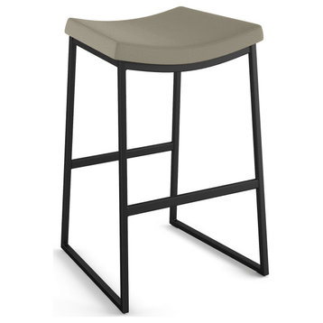 Amisco David Counter and Bar Stool, Greige Faux Leather / Black Metal, Bar Height