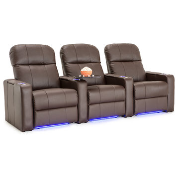 Seatcraft Venetian Bonded Leather Home Theater Seating, Brown, Row of 3