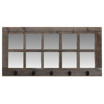 My Barnwood Frames - Windowpane Mirror With Coat Hangers, 10 Pane, Barnwood - Made with 100% authentic reclaimed barnwood, this rustic windowpane mirror is perfect for any entryway or mudroom. 5 small hanging hooks are shipped attached to the mirror making it ready to hang as soon as you open the box. The mirror is also shipped with hanging hardware included. The mirror panes are 6 inches x 6 inches. Hanging hardware Included. 36.5 inches wide x 18 inches tall. Handmade in the USA. *PLEASE NOTE: Because of the possible variances in computer monitor colors and reclaimed wood colors, your completed wood frame may vary slightly in color and texture from the one you see pictured here.