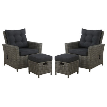 Asti All-Weather Wicker 4-Piece Set, Two Reclining Chairs, Two Ottomans