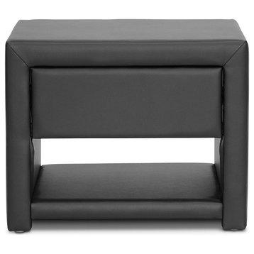 Contemporary Upholstered Modern Nightstand, Black