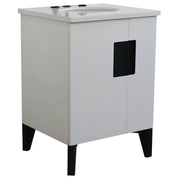 25" Single Sink Vanity, White Finish With White Quartz And Oval Sink