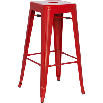 Galvanized Steel Bar Stools, Red, Set of 4, 8015-BS-RED
