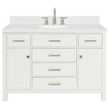Ariel Bristol 48" Single Oval Sink Bathroom Vanity, Carrara Quartz, White