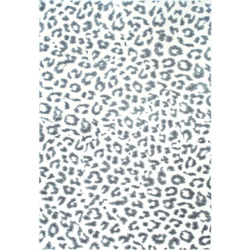 Leopard Print Area Rug, Gray, 5'x7'5"