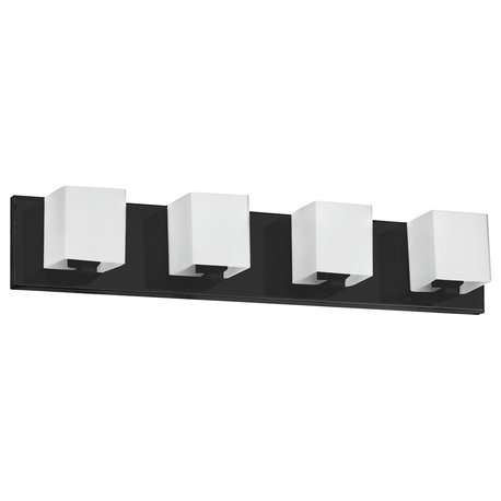 4 Light Halogen Vanity, Matte Black with White Glass