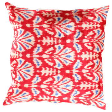 Turkish Red Velvet Silk Ikat Pillow 24''