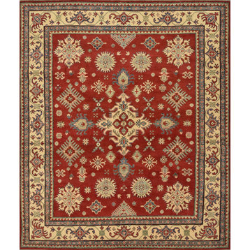 Geometric Kazak 8’2” x 9’7” Red Wool Tribal Hand-Knotted Oriental Rug