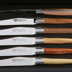 Laguiole Steak Knives, Mixed French Woods Handles, Set of 6 - Table Knives