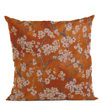 Persimmon Garden Cherry Blossoms Luxury Throw Pillow, Double sided 26"x26"
