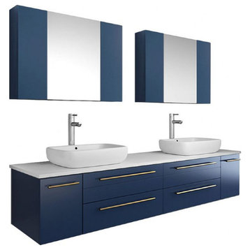 Fresca Lucera 72" Royal Blue Double Bathroom Vanity With Medicine Cabinets