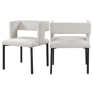The Verve Dining Chair, Set of 2, Cream Velvet, Matte Black Iron Legs