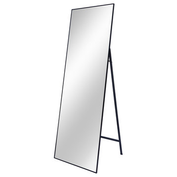 65 inch Rectangular Aluminum Framed Floor Wall Hanging Bedroom Mirror, Black, 22