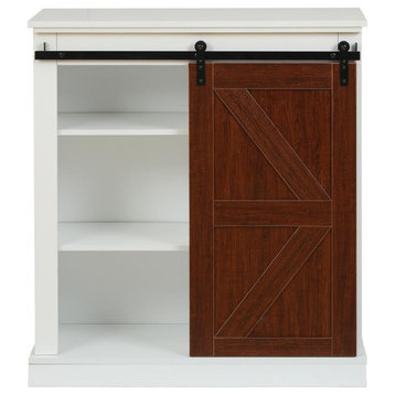 LuxenHome Farmhouse White and Walnut Engineered Wood Cabinet