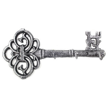 Rustic Silver Cast Iron Vintage Key Wall Mounted Key Hooks 11''