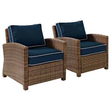 Bradenton 2-Piece Outdoor Wicker Seating Set With Navy Cushions