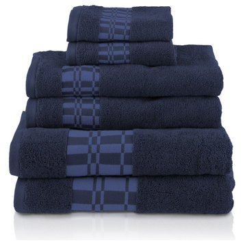 Cotton Assorted 6-Piece Modern Geometric Absorbent Towel Set, Navy Blue