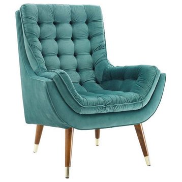 Modway Suggest Tufted Performance Velvet Lounge Chair in Teal