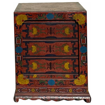 Chinese Distressed Brownish Red Dragon Graphic Trunk Box Chest Hws1880