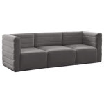 Meridian Furniture - Quincy Velvet Upholstered 3-Piece Modular Sofa, Grey - Show them all that less is more with the minimalist look of this Quincy velvet cloud-like comfort modular sofa. This elegant chair features a simple design that's all about comfort and modern style. The soft grey velvet upholstery is sleek to the touch, and the back of the unit features deep horizontal channel tufting for a look that wows. Because this is a modular seating option, you can pair it easily with other items in the Quincy collection to create a look you love. Latches underneath make it easy to mix and match items from the collection.