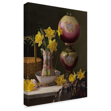 Christopher Pierce 'Victorian Lamp With Daffodils' Canvas Art, 24"x32"