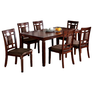 7-piece Dining Table Set, Dark Cherry and Brown