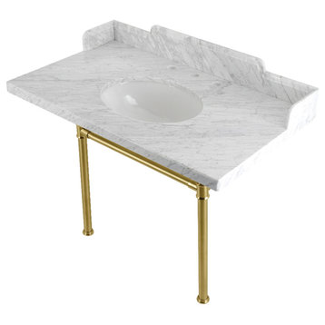 LMS36M87ST 36" Carrara Marble Console Sink with Stainless Steel Legs
