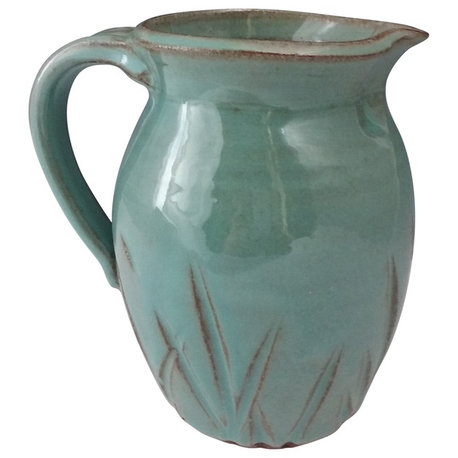 Panama Turquoise Handmade Pitcher, Incised Design