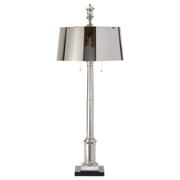 Classic Contemporary Silver Library Table Lamp | Minimalist Metal Shade Reading
