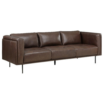 Lexicon Soren 18" Modern Plywood and Leather Sofa in Brown Finish