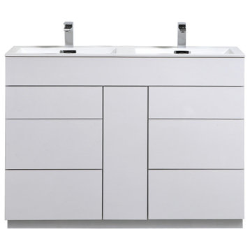 Milano 48" Double Sink Modern Bathroom Vanity, Gloss White
