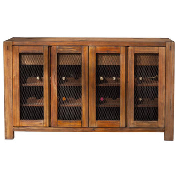Large Sideboard, Mesh Cabinet Doors With Inner Wine Rack & Drawers, Natural Tone