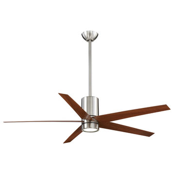 LED Ceiling Fan, Brushed Nickel/Dark Walnut With Etched Glass