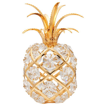 24K Gold Plated Crystal Studded Pineapple Ornament With Clear Crystals