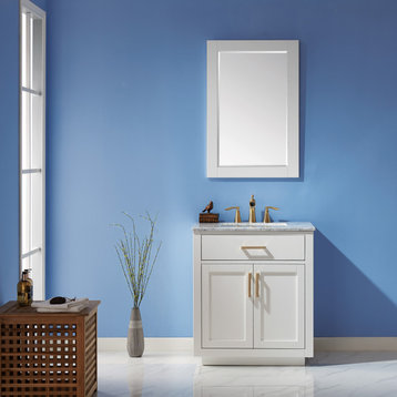 Ivy Bathroom Vanity Cabinet, White, 30", With Mirror