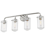 Z-LITE - Z-LITE 471-4V-BN 4 Light Vanity - Z-LITE 471-4V-BN 4 Light VanityAll eyes avert upward to take in the beautiful design of this four-light bath light. Gorgeous brushed nickel steel and clear glass shades form a delicate look with an edgy industrial aesthetic.Style: TransitionalCollection: DelaneyFrame Finish: Brushed NickelFrame Material: SteelShade Finish/Color: ClearShade Material: GlassDimension(in): 7(L) x 30(W) x 11.75(H)Bulb: (4)100W Medium Base(Not Included),DimmableVanity/Sconce Dual Mount(Up and Down): YesUL Classification/Application: ETL/CETL Certified/Damp